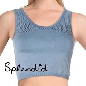 SPLENDID Blue Crop Top Fitness Activewear Yoga Mesh Venting Compression